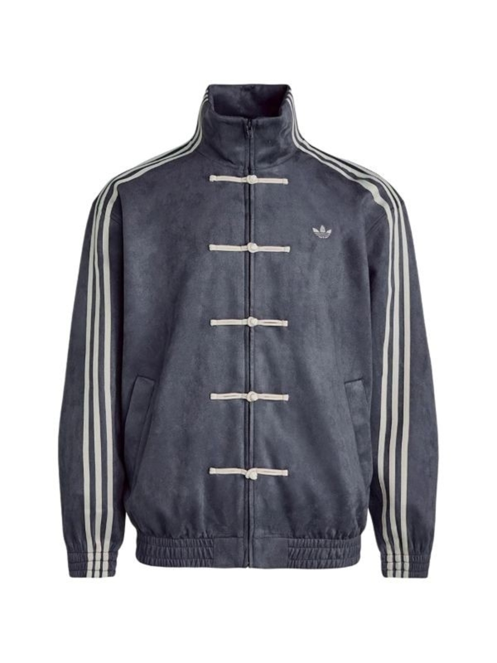 adidas Navy Blue Bomber Jacket with White Stripes L
